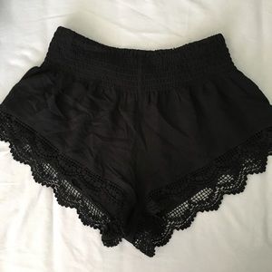 Forever 21 Black Shorts with Lace Detailin…